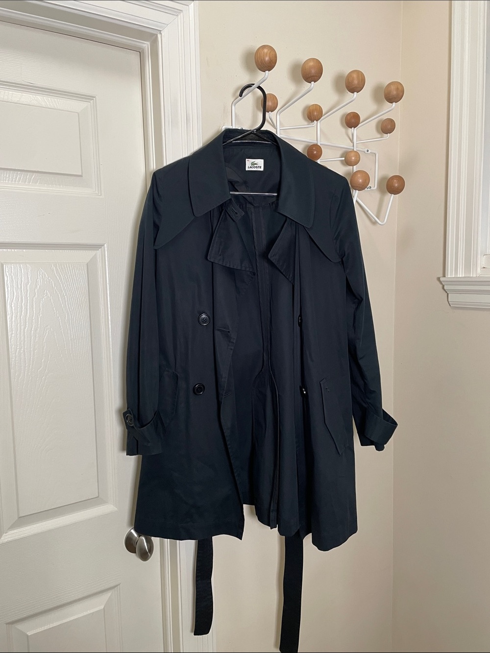 Lacoste Preppy Double-Breasted Trench Coat with Belt Black 40 or M
